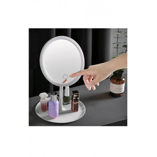 Yuvarlak Makyaj Aynası 90° Oynar Başlıklı USB Şarjlı 3 Renk LED Işık Şiddeti Ayarlanabilir AYNA